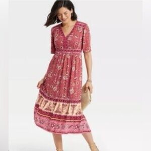 Knox Rose Floral Boho Tiered Dress Peasant Prairie Cottagecore Retro Small